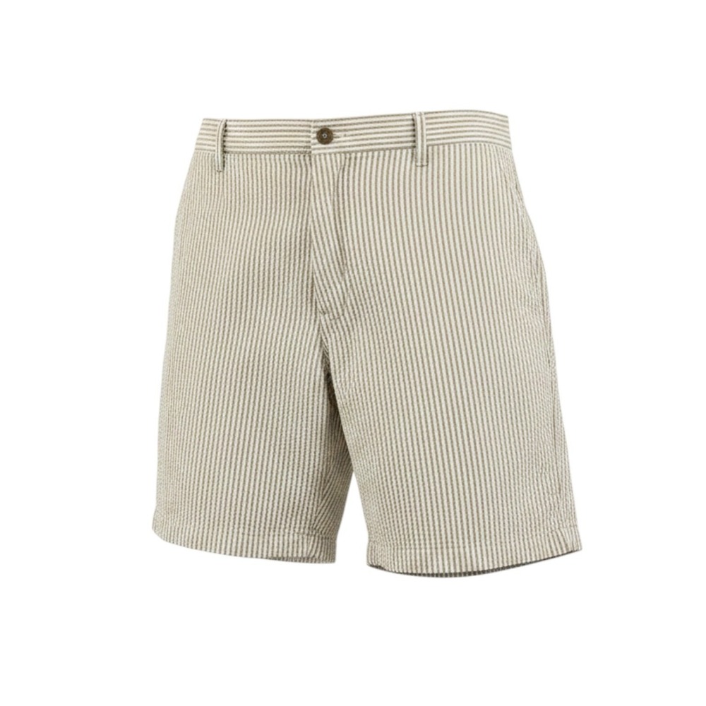 Saddlebred Seersucker Shorts Mens 40 Khaki White Striped Comfort Flex Flat Front